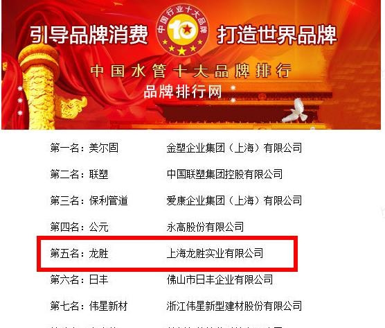 龙胜水管是十大品牌吗？看了这图，应该就明白了！