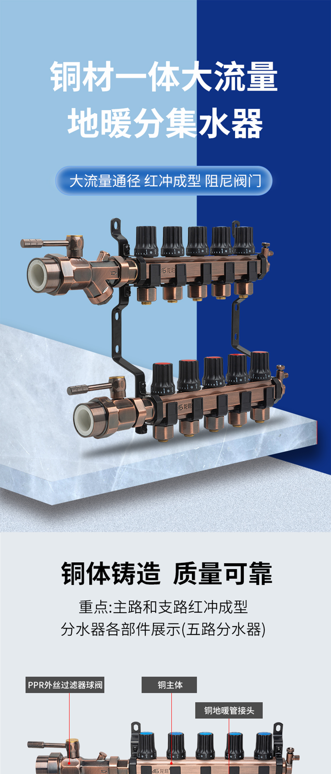 龙胜管古铜色黄铜锻造集分水器