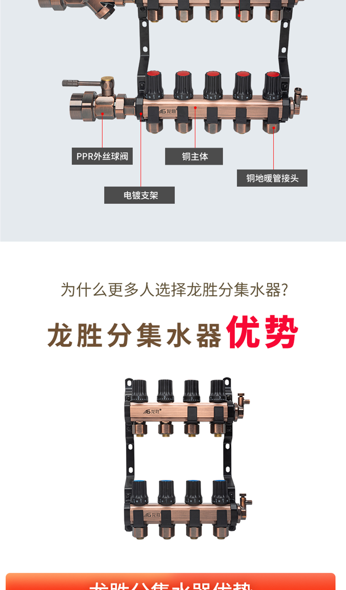 龙胜管古铜色黄铜锻造集分水器