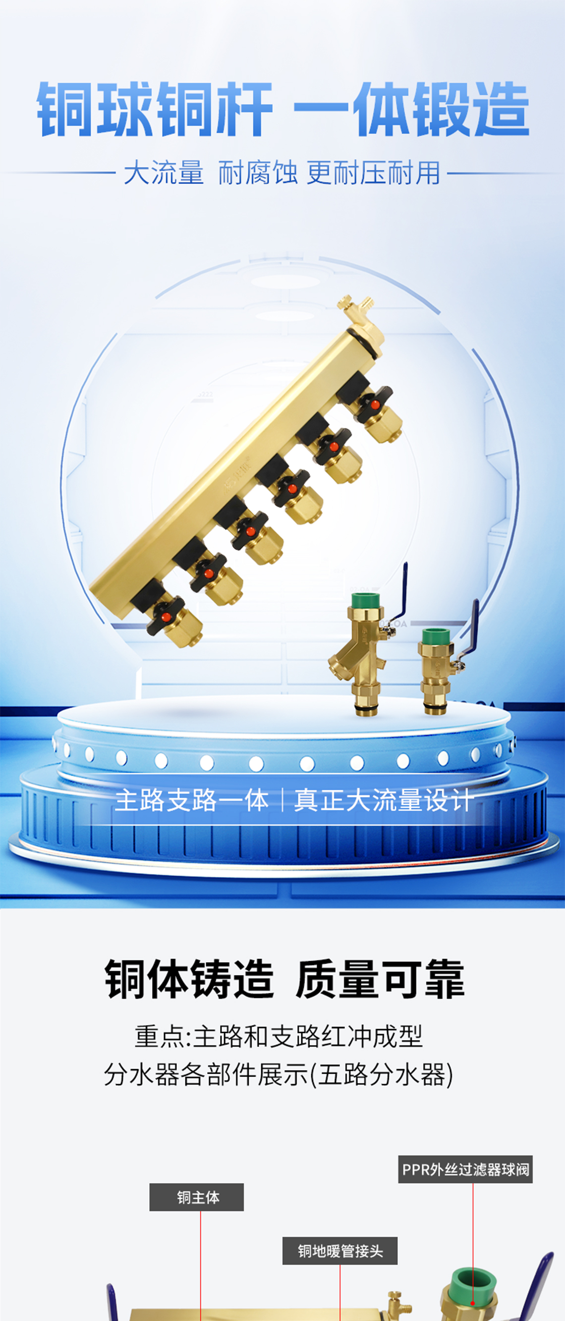 龙胜管黄铜本色集分水器